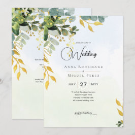 Eucalyptus Grönt Guld bröllopsinbjudan Greenery Inbjudningar