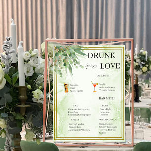 Eucalyptus Grönt Guld Foliage Bröllop Pub Menu Poster