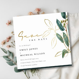 EUCALYPTUS GRÖNT GULD FOLIAGE SPARA DATUM INBJUDAN