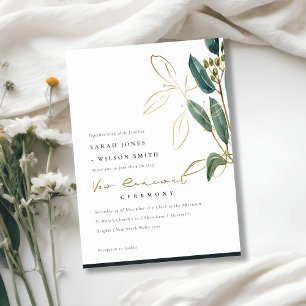 EUCALYPTUS GRÖNT GULD FOLIAGE VOW RENEWAL INBJUDAN
