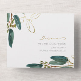 EUCALYPTUS GRÖNT GULD FOLIAGE WATERCOLOR BRÖLLOP A