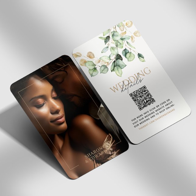Eucalyptus Grönt & Guld Photo QR Code Bröllop OSA Tilläggskort (Skapare uppladdad)