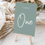 Eucalyptus Grönt Hand Scripted Bord ONE Bordsnummer<br><div class="desc">Enkla kort för bordsnummer och chic i Eucalyptus Grönt och vit gör en elegant påstående vid bröllop eller vid evenemanget. Designfunktionerna "bord [nummer]" i en ögonetsande blandning av klassisk serif och handskriven skriptskrift. Utformningen upprepas på båda sidor. Individuellt numrerade kort som säljs separat. Beställ varje bordsnummer var för sig från...</div>