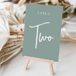 Eucalyptus Grönt Hand Scripted Bord TWO Bordsnummer<br><div class="desc">Enkla kort för bordsnummer och chic i Eucalyptus Grönt och vit gör en elegant påstående vid bröllop eller vid evenemanget. Designfunktionerna "bord [nummer]" i en ögonetsande blandning av klassisk serif och handskriven skriptskrift. Utformningen upprepas på båda sidor. Individuellt numrerade kort som säljs separat. Beställ varje bordsnummer var för sig från...</div>