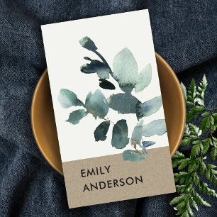 EUCALYPTUS GRÖNT KRAFT FOLIAGE GREN VATTENKOLOR VISITKORT