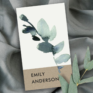EUCALYPTUS GRÖNT KRAFT FOLIAGE GREN VATTENKOLOR VISITKORT
