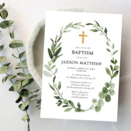 Eucalyptus grönt löv enkel baptism inbjudningar