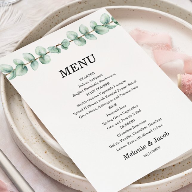 Eucalyptus Grönt Löv Flat Menu Card Meny (Skapare uppladdad)