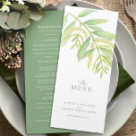 Eucalyptus grönt löv krämfärgat blomsterfärgat meny<br><div class="desc">Eucalyptus grönt löv krämblomma vattenfärgsmenyn bröllop middag. Redigera den här 4-kursmenyn med din egen måltidsalternativ. Andra matchande artiklar är tillgängliga och kan skapas på begäran. © Original vattencolor hand målad eucalyptus foliage art och design av Sarah Trett för www.mylittleedenweddings.com enbart på zazzle.</div>
