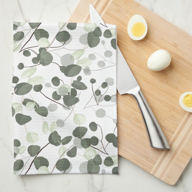 Eucalyptus Grönt löv mönster Kökshandduk (Vikt i Fjärdedel)