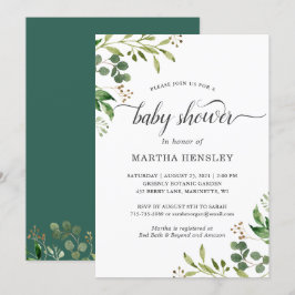Eucalyptus Grönt Löv Natature look Baby Shower Inbjudningar
