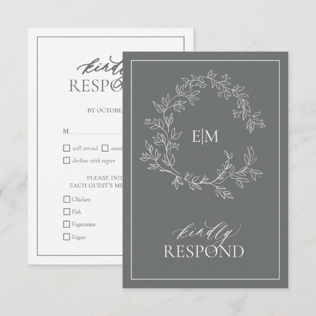 Eucalyptus Grönt Monogram Bröllop OSA Card (Fram/baksida)