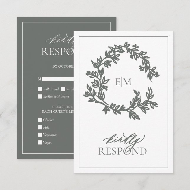 Eucalyptus Grönt Monogram Bröllop OSA Card (Fram/baksida)