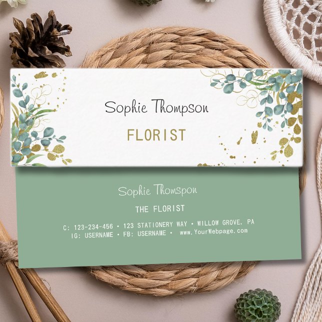 Eucalyptus grönt och guld löv mini visitkort (Skapare uppladdad)