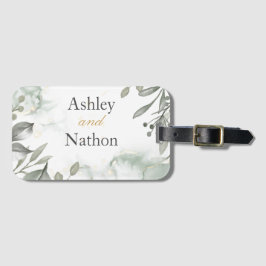 Eucalyptus grönt och guld vattenfärgen Bröllop Bagagebricka