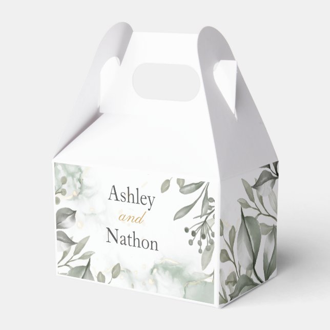 Eucalyptus grönt och guld vattenfärgen Bröllop Presentaskar (Framsidan Sidan)