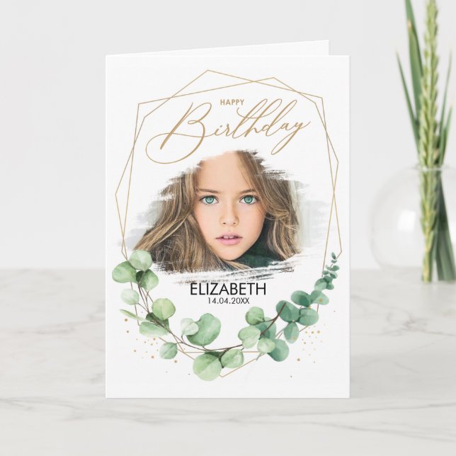 Eucalyptus Grönt Photo Grattis på födelsedagen Häl Kort (Framsida)