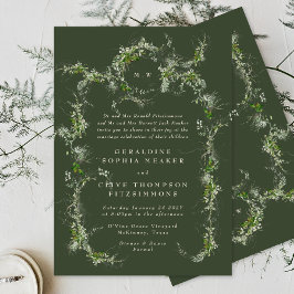 Eucalyptus Grönt Utandning | Cream Monogram Bröllo Inbjudningar