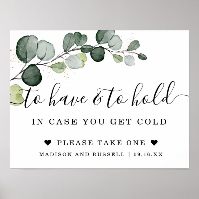Eucalyptus Guld att ha och att hålla Bröllop-tecke Poster (Framsidan)
