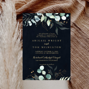 Eucalyptus Guld Blommigt Blue Traditional Bröllop Inbjudningar