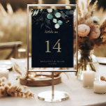 Eucalyptus Guld Blommigt Calligraphy Blue Bröllop Bordsnummer<br><div class="desc">Detta eucalyptus blommigt kalligrafi blått bröllop är perfekt för ett rustiskt bröllop. Den här konstnärliga utformningen har handritad blommigt från guld och grönt av eukalyptus i en mörk blått bakgrund, som inspirerar naturskönheten. Det här är ett bordsnummer från dubblans sida. Lägg till varje bordsnummer som du behöver i din kundvagn...</div>