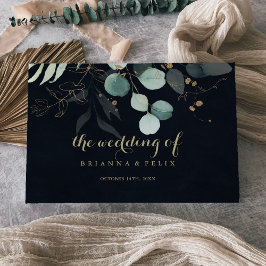 Eucalyptus Guld Blommigt Calligraphy Blue Bröllop Gästböcker