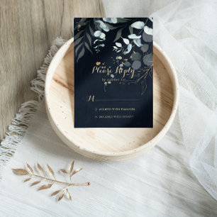 Eucalyptus Guld Blommigt Calligraphy Blue OSA Kort