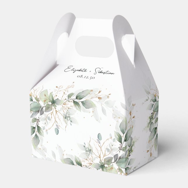 Eucalyptus Guld Blommigt Greenery Wedor Favor Box Presentaskar (Framsidan Sidan)