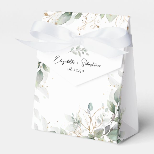 Eucalyptus Guld Blommigt Greenery Wedor Favor Box Presentaskar (Framsidan Sidan)