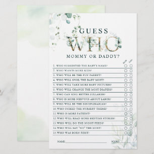 Eucalyptus Guld Brev Mamma eller Pappa Baby Shower