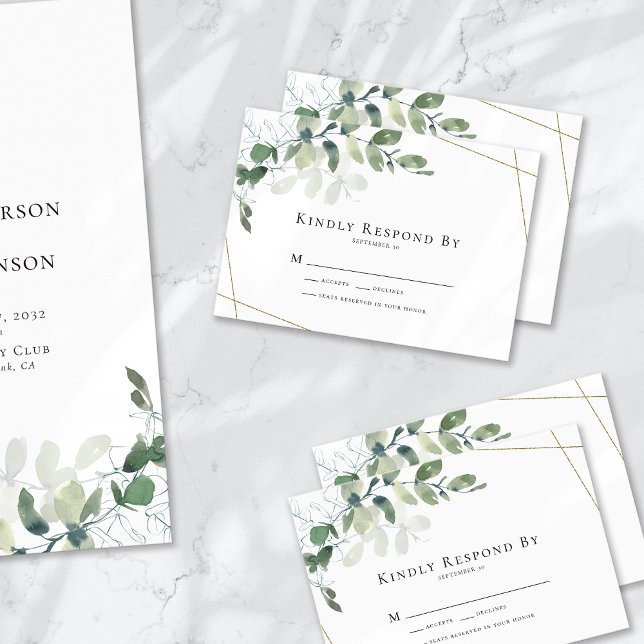Eucalyptus Guld Bröllop OSA Card Anteckningskort (Skapare uppladdad)