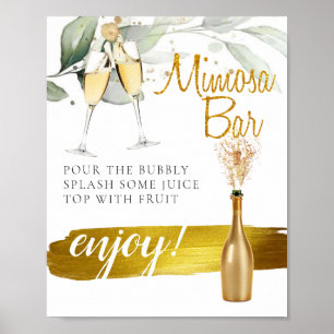 Eucalyptus Guld Bröllopsbrunch Mimosa Bar Skylt