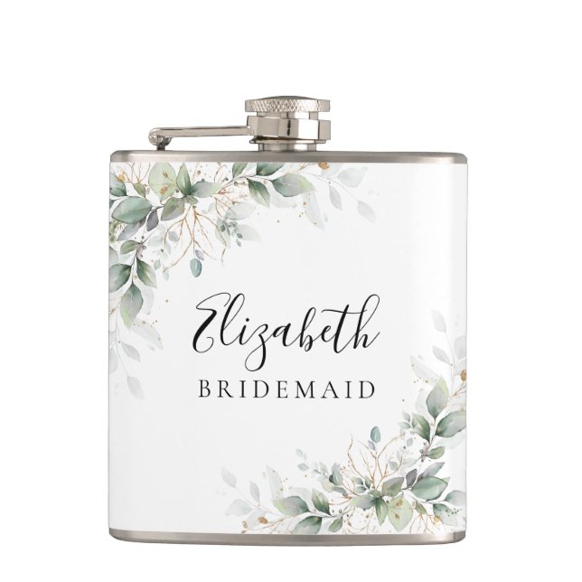 Eucalyptus Guld Bröllopsdusch Flask Fickplunta (Framsidan)