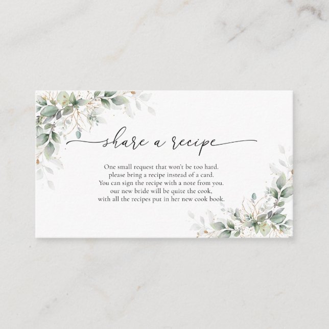 Eucalyptus Guld Bröllopsfest Dela ett recept Kort (Framsida)