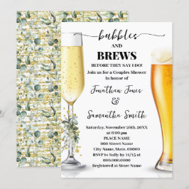 Eucalyptus & Guld Bubbles and Brews Par Shower Inbjudningar
