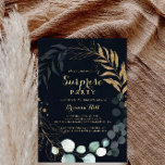 Eucalyptus Guld Calligraphy Blue Surprise Party Inbjudningar<br><div class="desc">Den här kalligrafiblåa överraskningsinbjudan till guld är perfekt för en enkel födelsedag,  pension eller något överraskande party. Denna konstnärliga utformning har en handritad blommigt från guld och en grönt av eucalyptus med vattenfärg i en mörk blått bakgrund,  som är vackert placerad i en elegant geometrisk ram.</div>