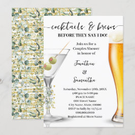 Eucalyptus Guld Cocktails & Brews Par Shower Inbjudningar