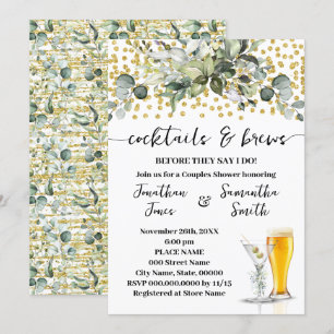 Eucalyptus Guld Cocktails och Brews Par Shower Inbjudningar