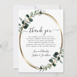 Eucalyptus Guld Elegant Script White Bröllop Tack Kort
