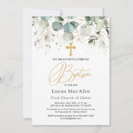Eucalyptus Guld Foliage Kor Baptism Inbjudningar