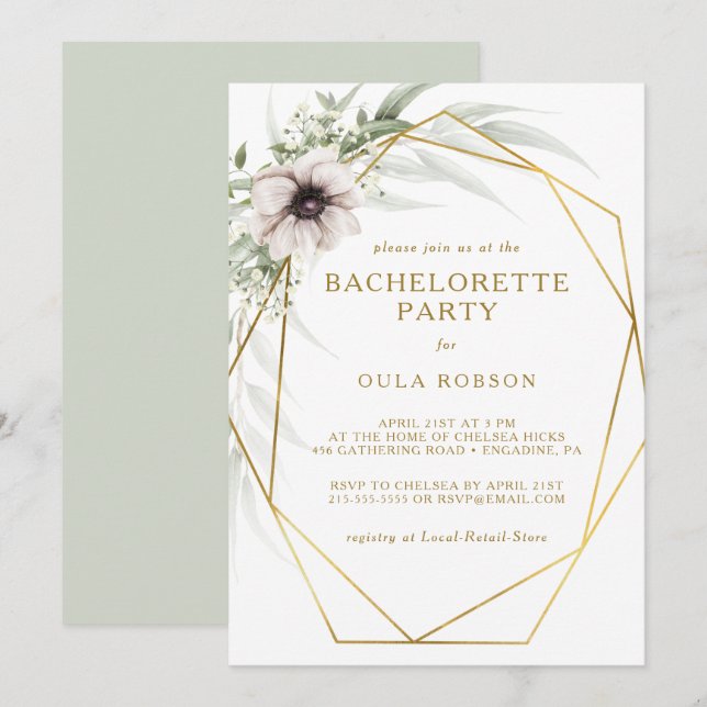 Eucalyptus Guld Geometric Bachelorette Party Inbjudningar (Fram/baksida)