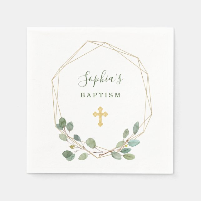 Eucalyptus Guld Geometric | Baptism Pappersservett (Framsidan)