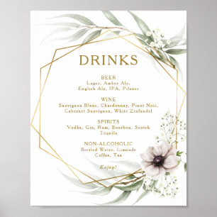 Eucalyptus Guld Geometric Bröllop Drinks Menu-teck Poster