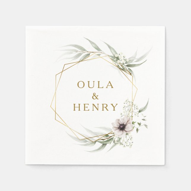 Eucalyptus Guld Geometric Bröllop Napkins Pappersservett (Framsidan)