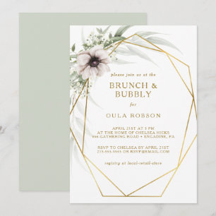 Eucalyptus Guld Geometric Brunch och Bubly Inbjudningar