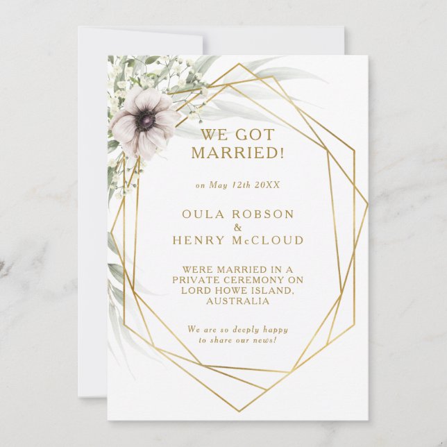 Eucalyptus Guld Geometric Elopement Notice Inbjudningar (Framsida)