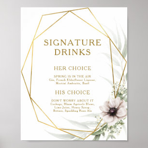 Eucalyptus Guld Geometric Namnteckning Drinks-teck Poster