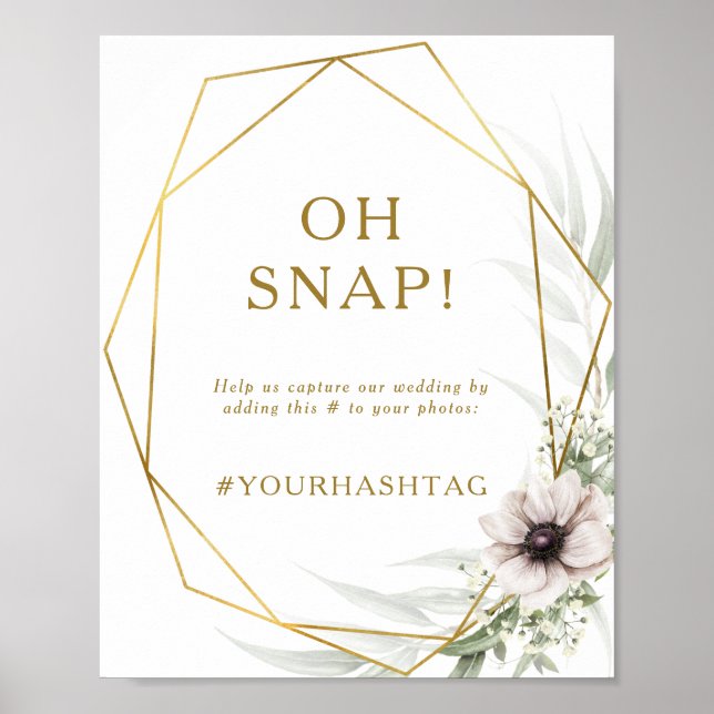 Eucalyptus Guld Geometric Oh Snap Bröllop Hashtag Poster (Framsidan)