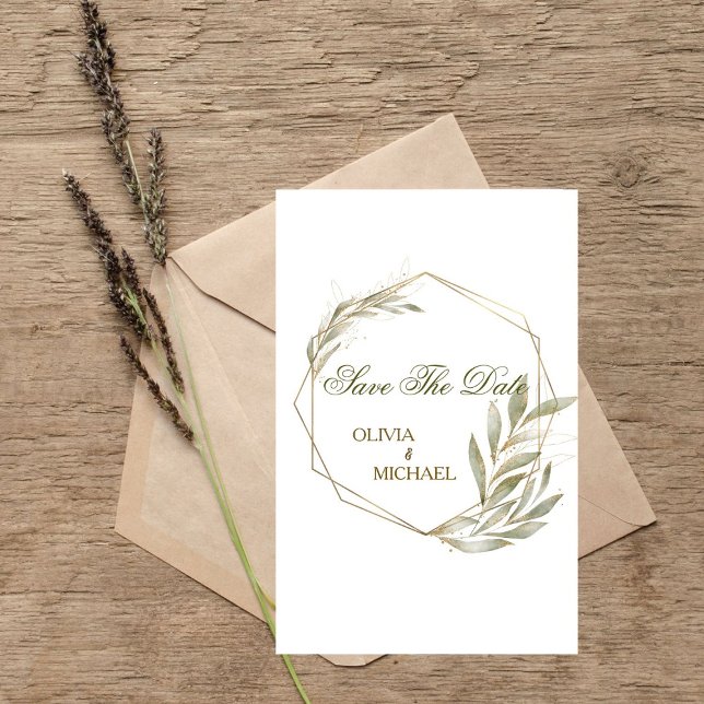 Eucalyptus Guld Geometric Ram sparar datum Inbjudningar (Skapare uppladdad)