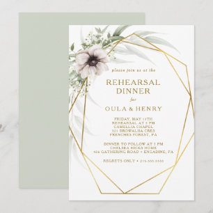 Eucalyptus Guld Geometric Rehearsal Dinner Inbjudningar